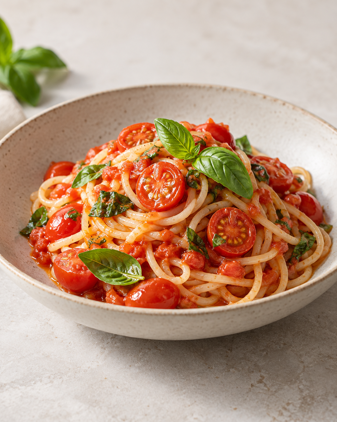 Spaghetti pomodorini e basilico