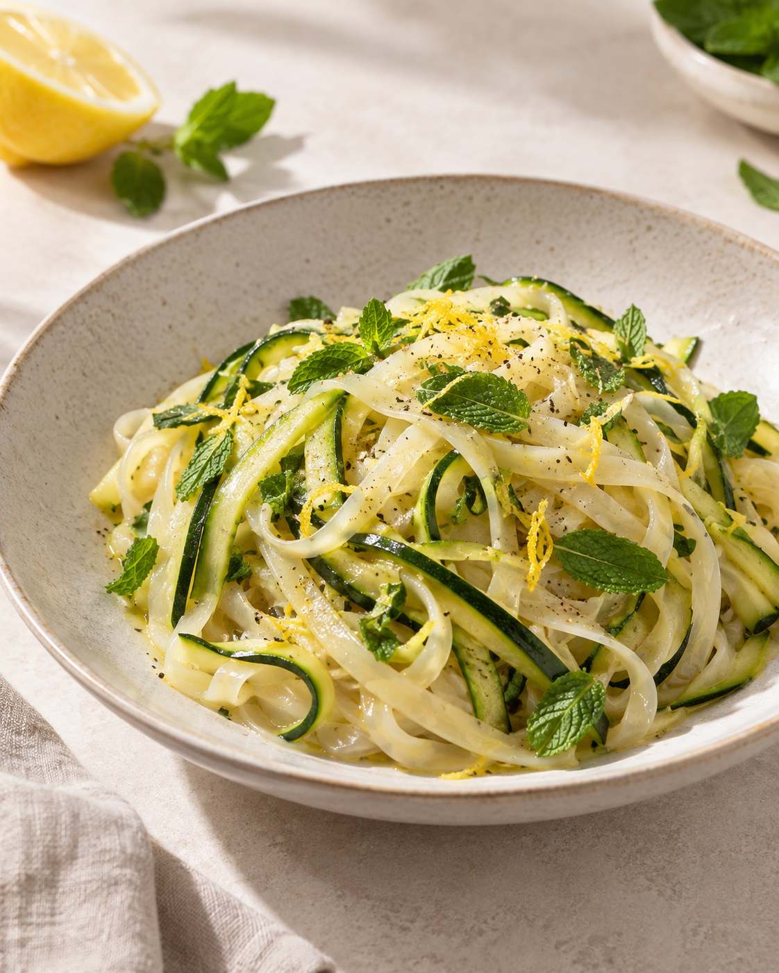 Fettuccine zucchine, menta e limone